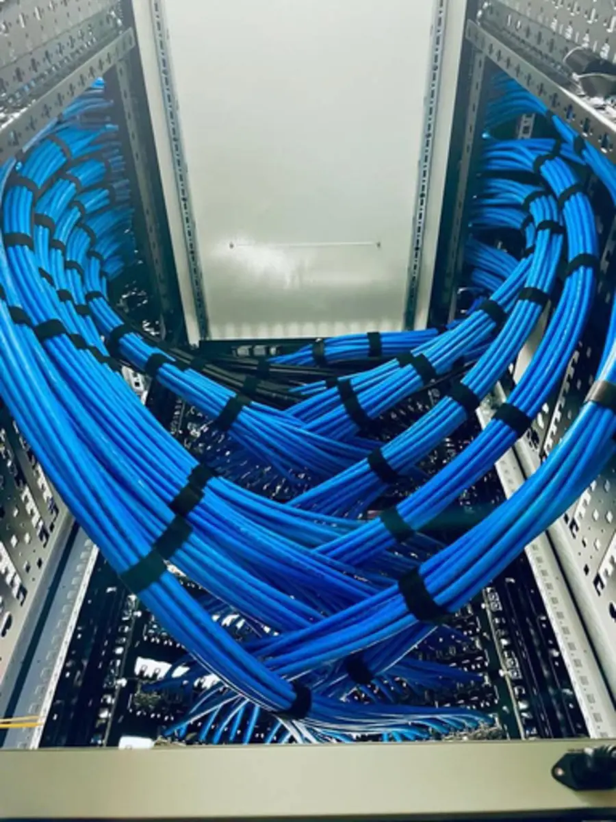Blue structured cabling installation